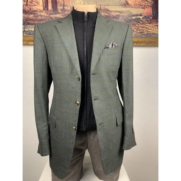 40R Ermenegildo Zegna Green‎ Check Sport Coat - Suit Jacket - Picture 8 of 14
